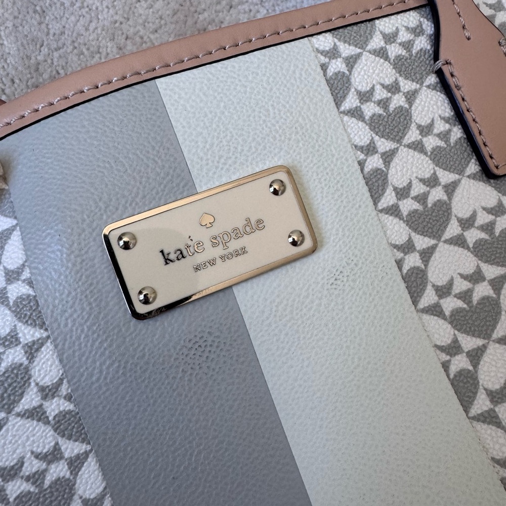 Kate Spade Gray White and Tan Patterned Tote Bag Purse - Picture 9 of 10
